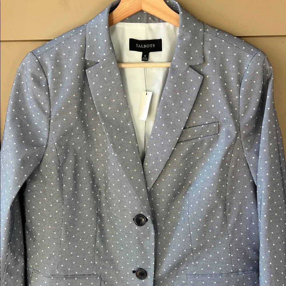 Talbots New w Tag Sz 12 Gray Polkadot Textured Essential Blazer Cotton Spandex